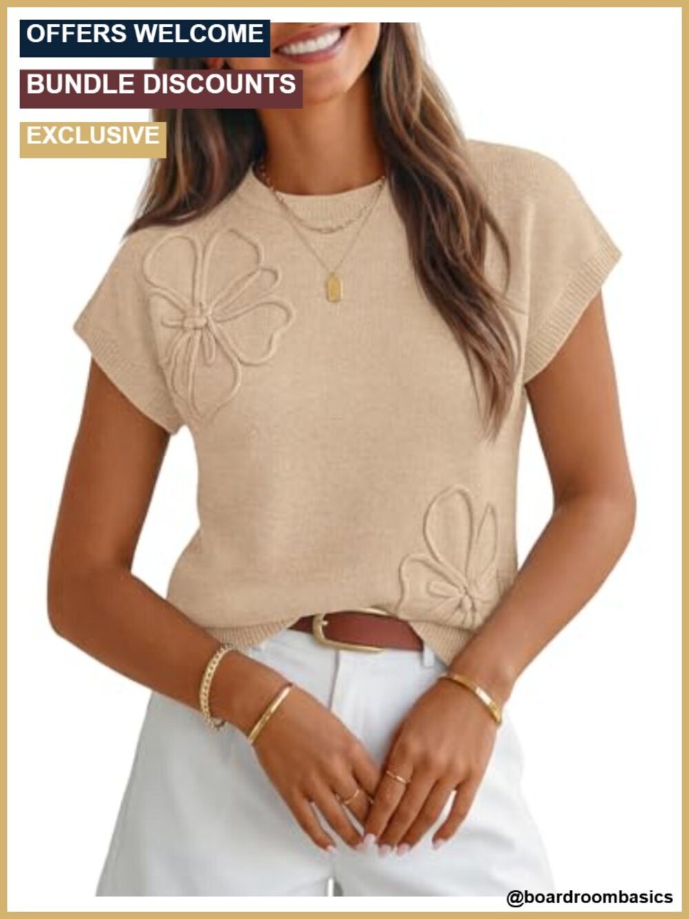 Women's Floral Short Sleeve Sweater Vest, 3D Textured Knit Pullover, Cute